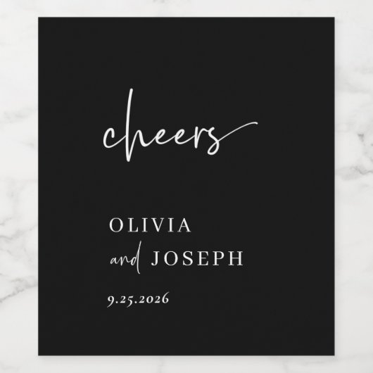Einfache moderne und Minimalistische Black Wedding Weinetikett (Einzelnes Label)