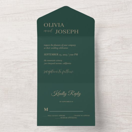 Einfache moderne und Minimalistische Smaragdgrüne  All In One Einladung (Innen Boden)