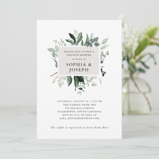 Einfache moderne Vegetation | Dusche Einladung (Stehend Vorderseite)