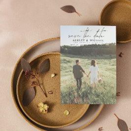 Einfache moderne Vellum 2 Foto Typografie Hochzeit Save The Date