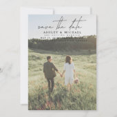 Einfache moderne Vellum 2 Foto Typografie Hochzeit Save The Date (Vorderseite)