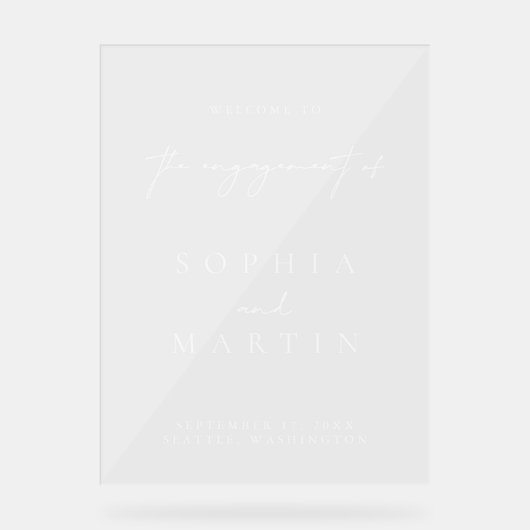 Einfache moderne Verlobung Akryllische Begrüßungsz Acrylschild (Vorderseite)