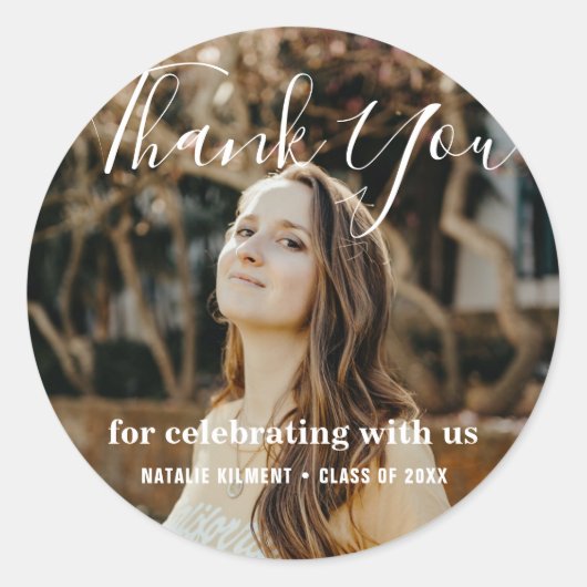 Einfache Moderne Vielen Dank Foto Abschluss Runder Aufkleber (Vorderseite)