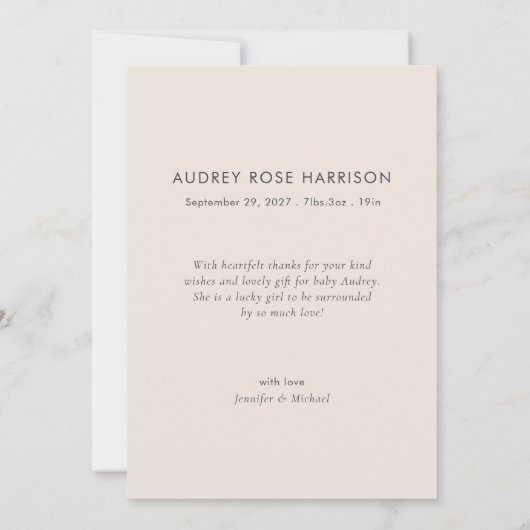 Einfache Moderne Vielen Dank Foto Birth Ankündigun Dankeskarte (Rückseite)