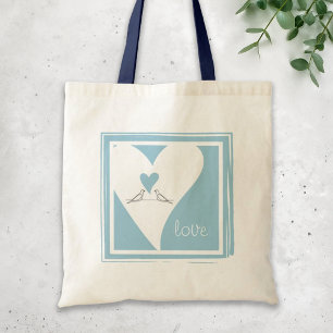 Einfache moderne Vögel in Liebe Hellblaues Herz Tragetasche