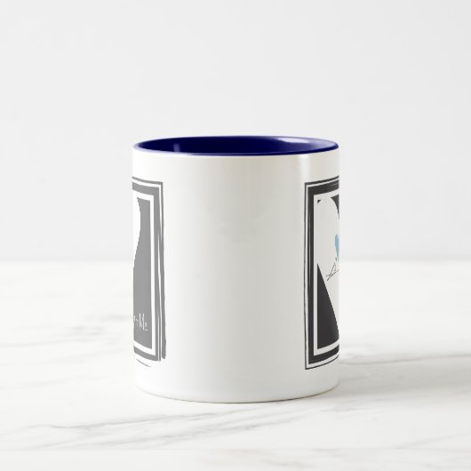 Einfache moderne Vögel in Liebe Hellblaues Herz Zweifarbige Tasse (Mittel)