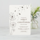 Einfache moderne Walnut Brown Dandelion Wedding Einladung (Stehend Vorderseite)