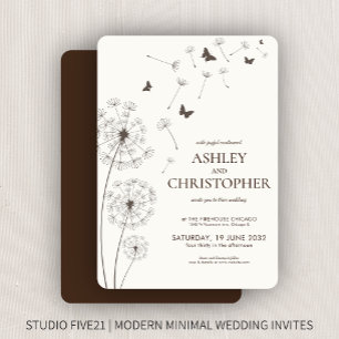 Einfache moderne Walnut Brown Dandelion Wedding Einladung