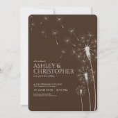 Einfache moderne Walnut Brown Dandelion Wedding Einladung (Vorderseite)