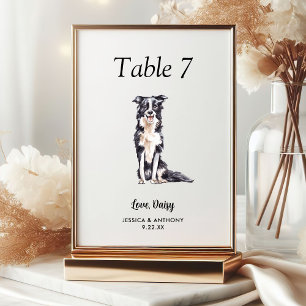 Einfache moderne Wasserfarbe-Hund-Hochzeit Tischnummer