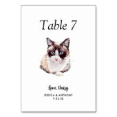 Einfache moderne Wasserfarbe Katze Hochzeit Tischnummer (Vorderseite)