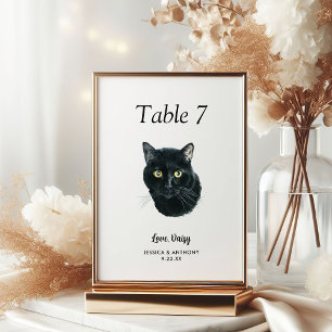 Einfache moderne Wasserfarbe Katze Hochzeit Tischnummer