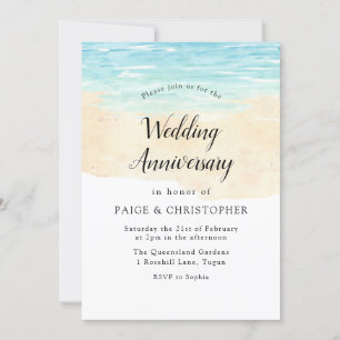 Einfache moderne Wasserfarbe Strandhochzeit Jubilä Einladung