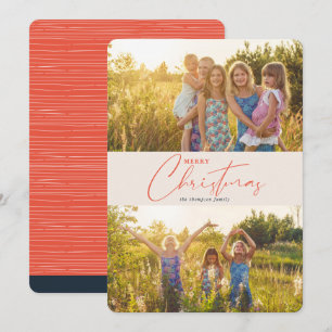 Einfache moderne Weihnachts-Korallen-Script-Foto Feiertagskarte