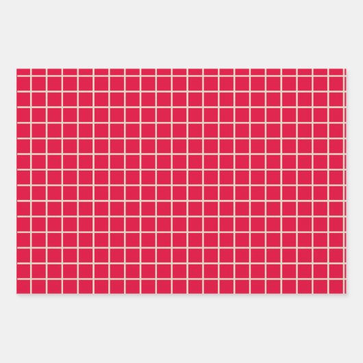 Einfache moderne Weihnachts-Rote Gitter-Muster Geschenkpapier Set (Vorderseite 2)