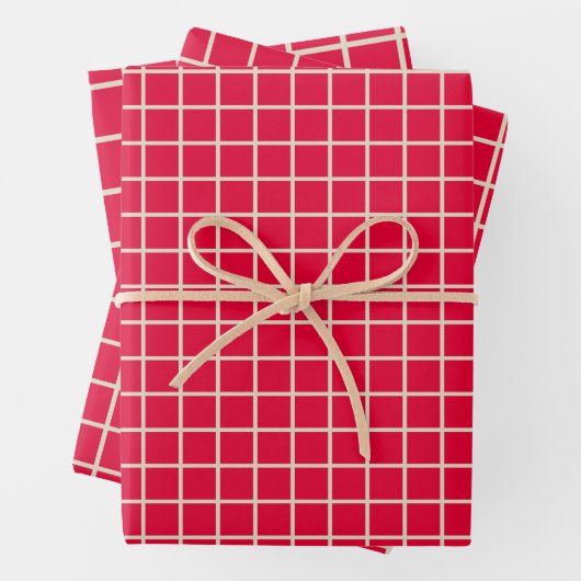 Einfache moderne Weihnachts-Rote Gitter-Muster Geschenkpapier Set (Beispiel)