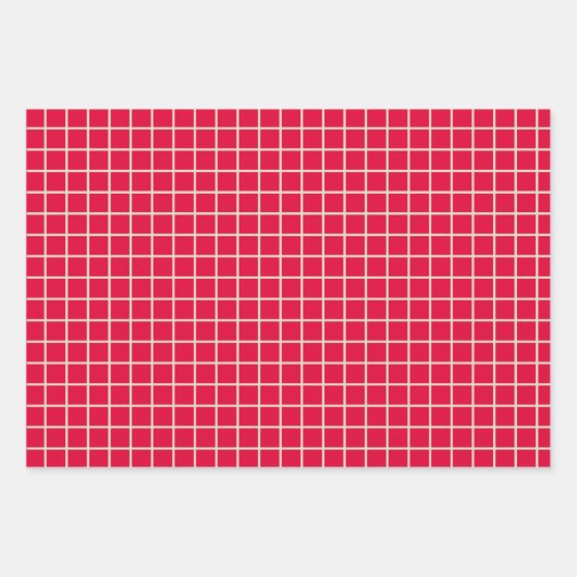 Einfache moderne Weihnachts-Rote Gitter-Muster Geschenkpapier Set (Vorderseite)