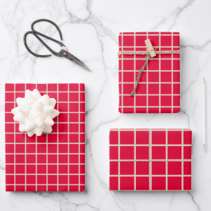 Einfache moderne Weihnachts-Rote Gitter-Muster Geschenkpapier Set