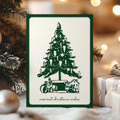 Einfache moderne Weihnachtsbaum und Spielzeug Feiertagskarte