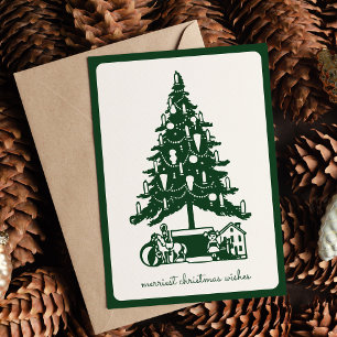 Einfache moderne Weihnachtsbaum und Spielzeug Feiertagskarte