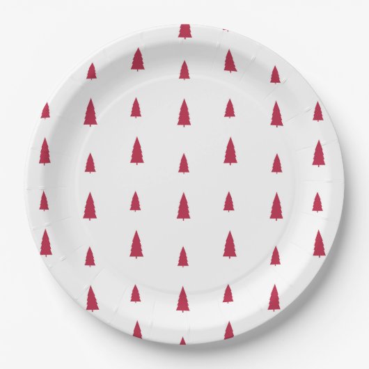 Einfache moderne Weihnachtsbäume in Rot  Pappteller (Vorderseite)