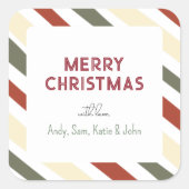 Einfache, moderne WeihnachtsStreifen Familiengesch Quadratischer Aufkleber (Vorderseite)