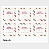 Einfache, moderne WeihnachtsStreifen Familiengesch Quadratischer Aufkleber (Blatt)