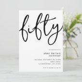 Einfache moderne Weiß 50. Geburtstag Einladung (Stehend Vorderseite)