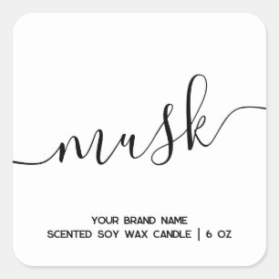 Einfache, moderne weiße Minimalkerzenbezeichnung Quadratischer Aufkleber