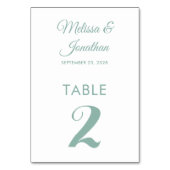 Einfache, moderne, weiße Minze Grün elegante Hochz Tischnummer (Vorderseite)