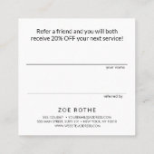 Einfache moderne Weiße Verleihung eines Freundes Empfehlungskarte (Rückseite)