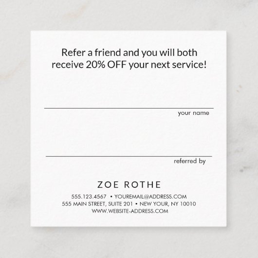 Einfache moderne Weiße Verleihung eines Freundes Empfehlungskarte (Rückseite)