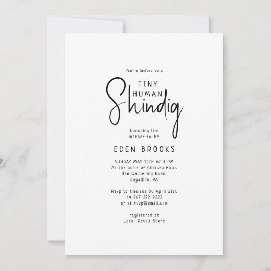 Einfache, moderne, winzige menschliche Kinderdusch Einladung (Vorderseite)