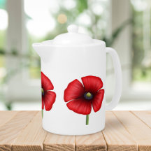 Einfache Mohnblume Blume Rot-Weiß-Teekanne