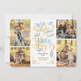 Einfache Momente bringen großes Joy Blue Gold Foto Feiertagskarte