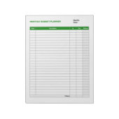 Einfache monatliche Haushaltsplanung Grün Notizblock (Rotiert)