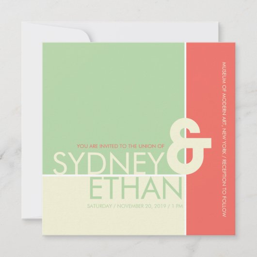 Einfache mondrianische Minimalistische Hochzeitsre Einladung (Vorderseite)