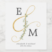 Einfache Mongram Ampersand Eukalyptus Wedding Weinetikett (Einzelnes Label)