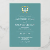 Einfache Mongram Blue Wedding Folieneinladung (Vorderseite)