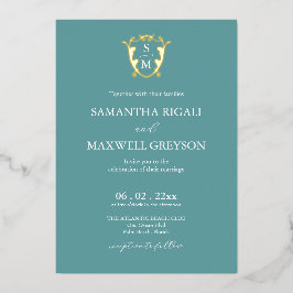 Einfache Mongram Blue Wedding Folieneinladung