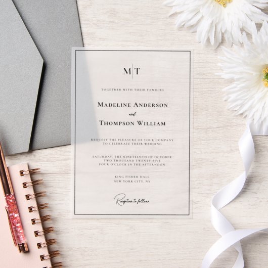 Einfache Mongram Border-Foto Hochzeit Pergament Einladungen (Hochzeit)