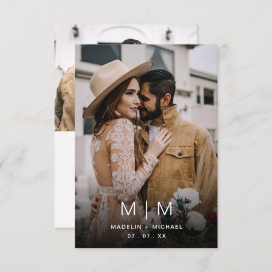 Einfache Mongram Budget Foto Hochzeit Einladung (Vorne/Hinten)