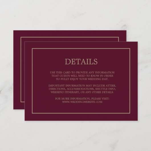 Einfache Mongram Details Burgundy Hochzeit Begleitkarte (Vorne/Hinten)