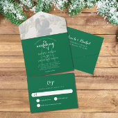 Einfache Mongram Dunkelgrünes Foto Hochzeit All In One Einladung