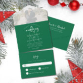 Einfache Mongram Dunkelgrünes Foto Hochzeit All In One Einladung