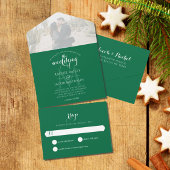 Einfache Mongram Dunkelgrünes Foto Hochzeit All In One Einladung