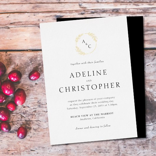 Einfache Mongram Foil Blätter Hochzeit Folieneinladung