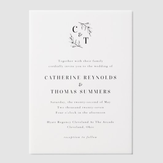 Einfache Mongram Greenerity Wedding Pergament Einladungen (Vorderseite)