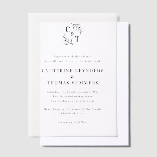 Einfache Mongram Greenerity Wedding Pergament Einladungen (Versetzt)