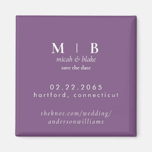 Einfache Mongram Lavender Wedding Save the Date Magnet (Vorne)
